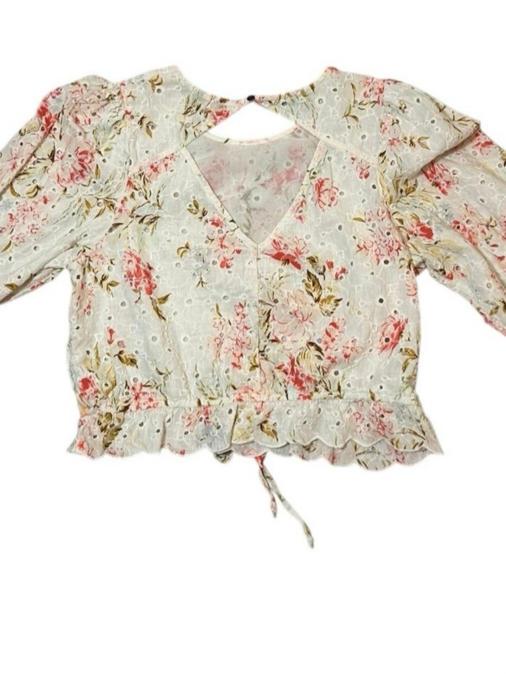 American Eagle Floral Tie-Front Top & Skirt Set, soft warm tones, size L - Picture 9 of 10